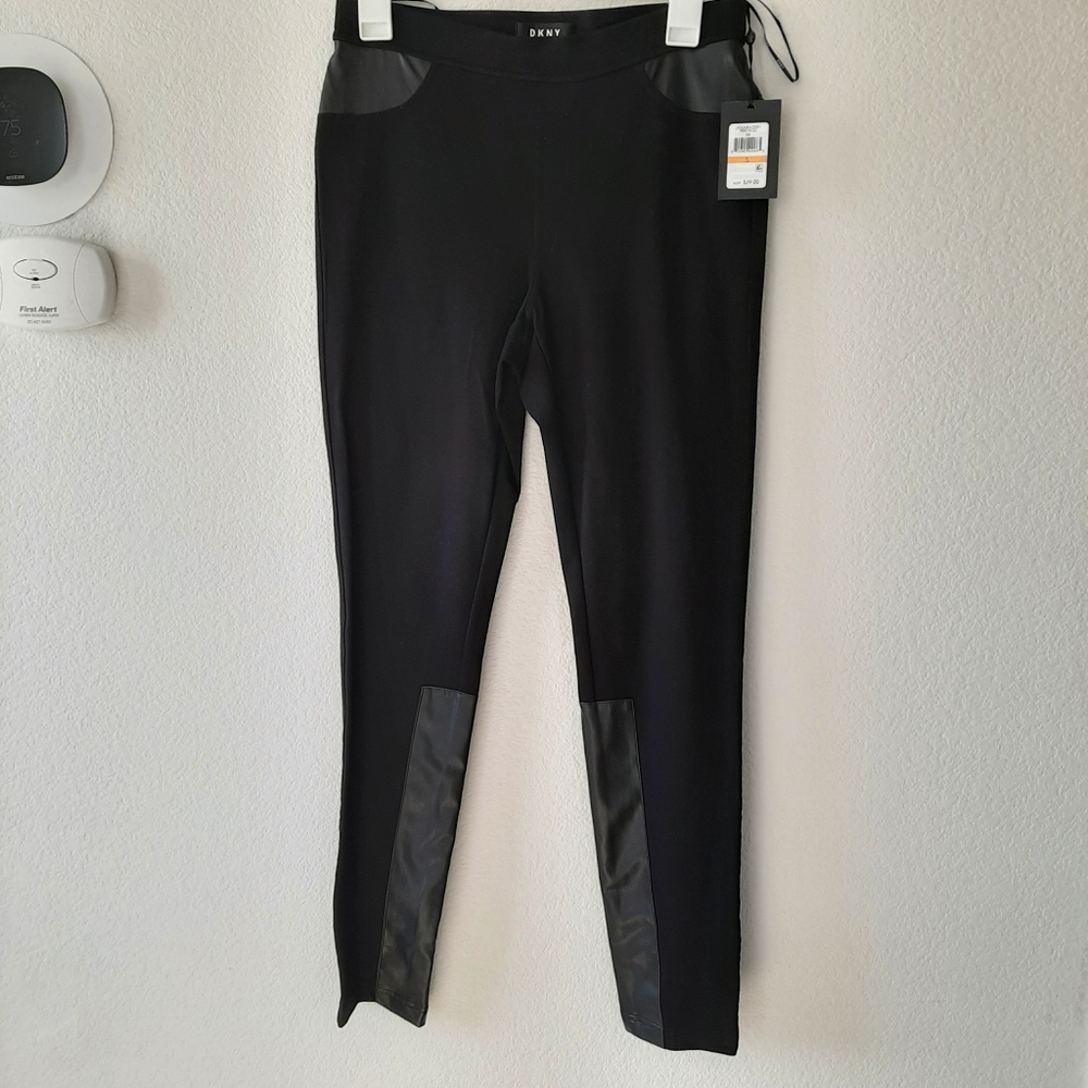 DKNY Foundation Slim Ankle Pants Size Small with Faux Leather Panels